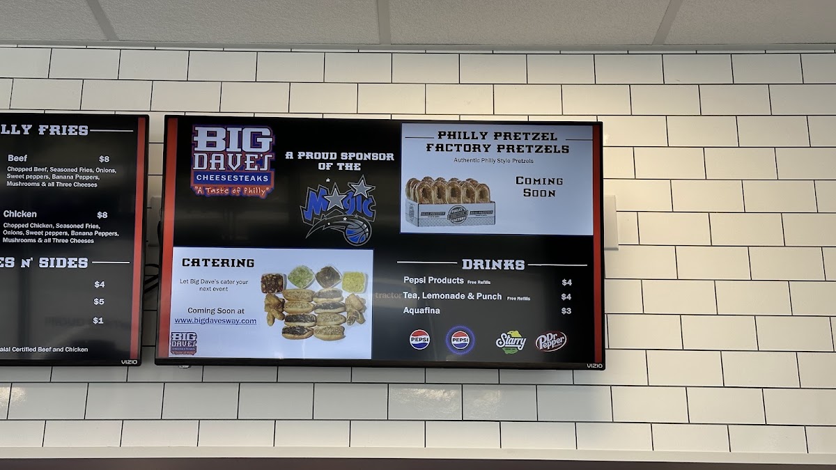 Big Dave's Cheesesteaks Oviedo-UCF menu board