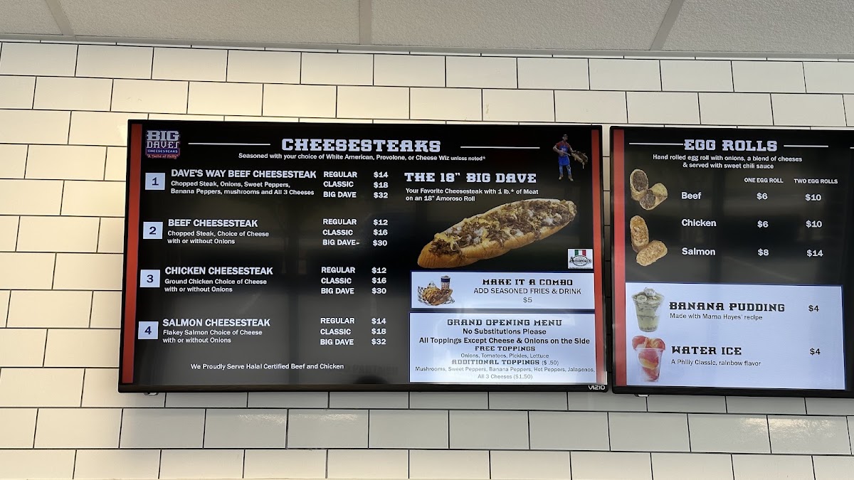 Big Dave's Cheesesteaks Oviedo-UCF menu board