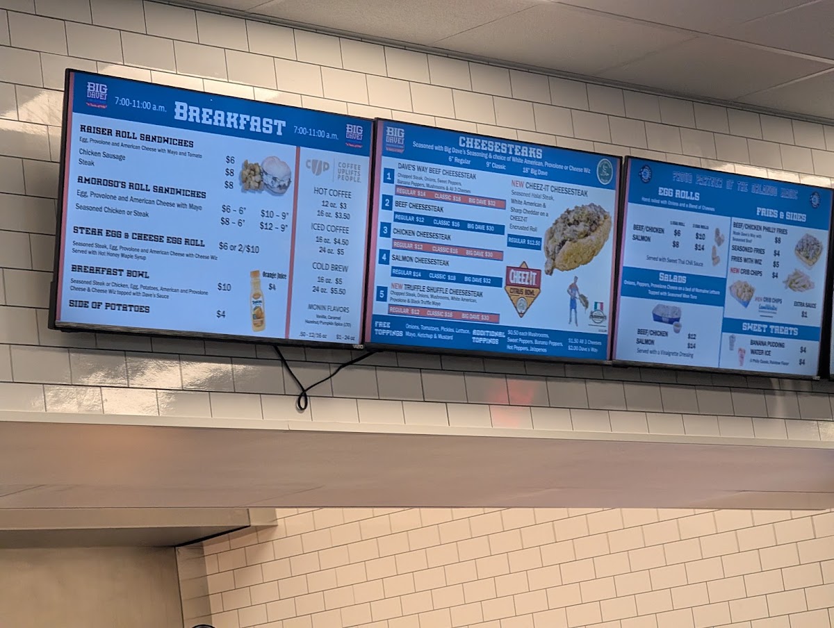Big Dave's Cheesesteaks Oviedo-UCF menu board
