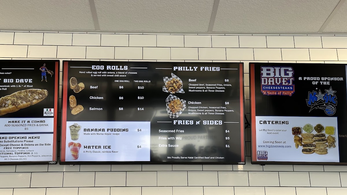 Big Dave's Cheesesteaks Oviedo-UCF menu board