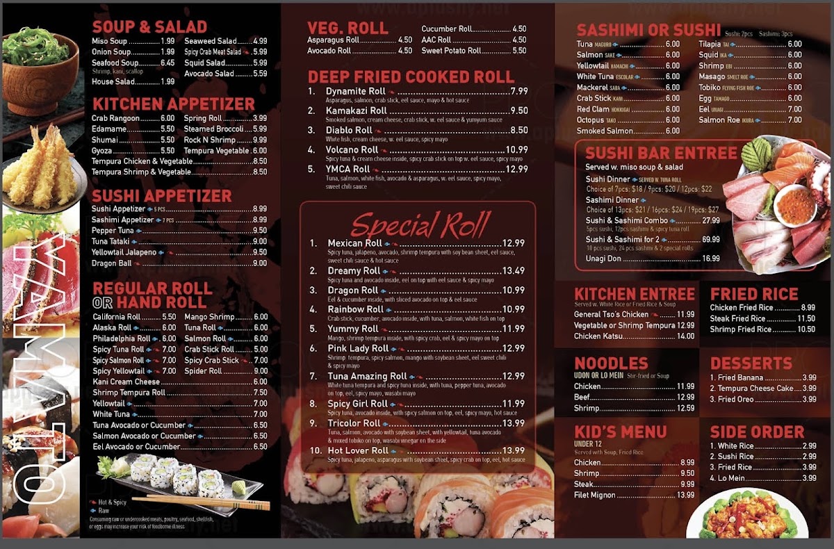 Yamato Japanese Steakhouse menu board