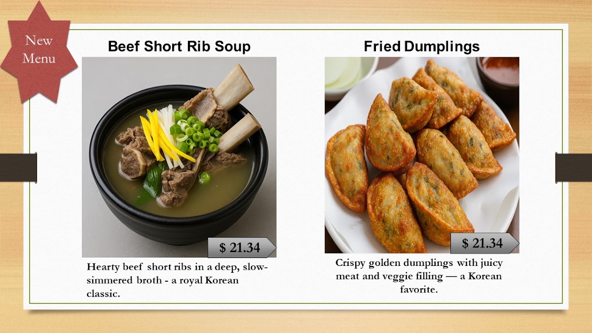 JIN SUL LUNG TANG menu board