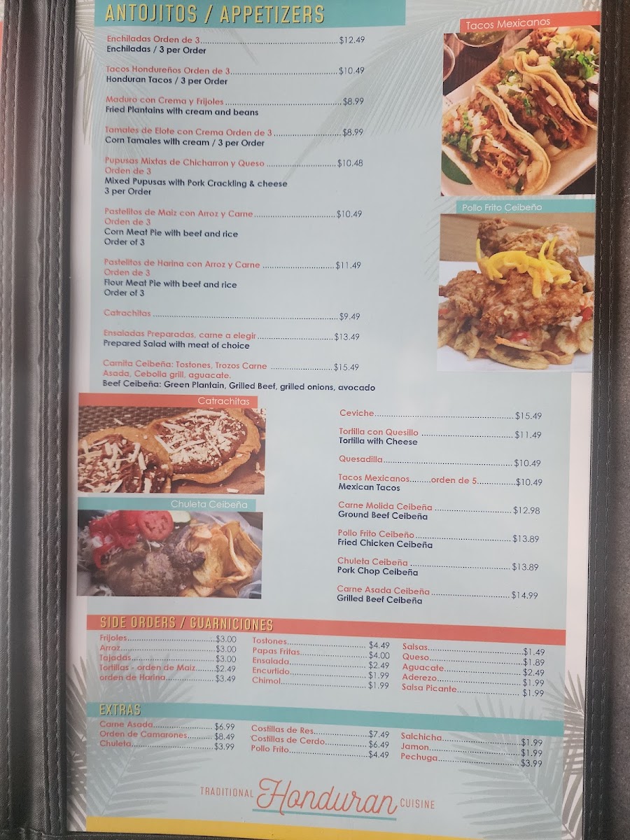 RICONCITO CEIBEÑO RESTAURANT BAR & GRILL menu board