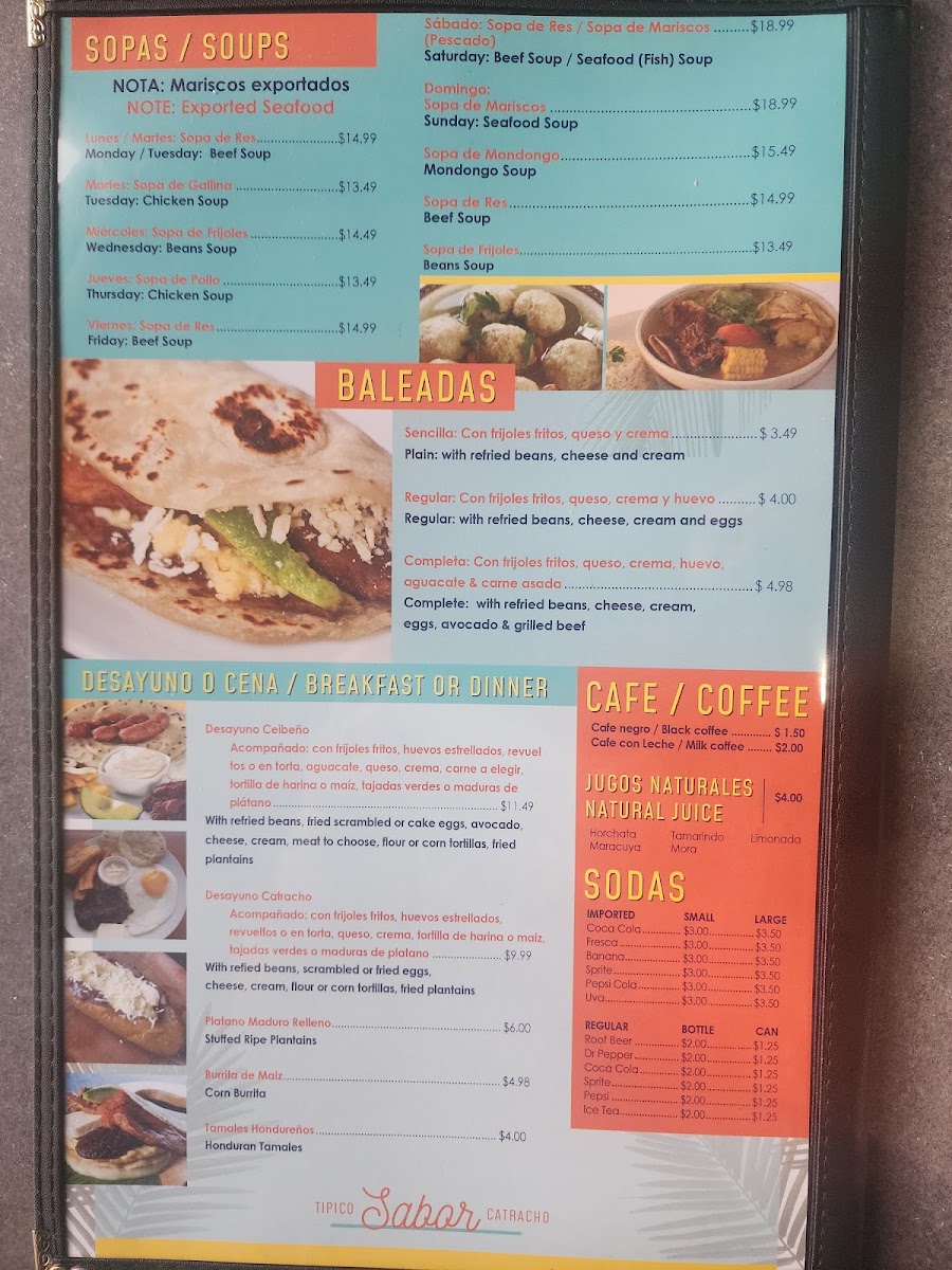 RICONCITO CEIBEÑO RESTAURANT BAR & GRILL menu board