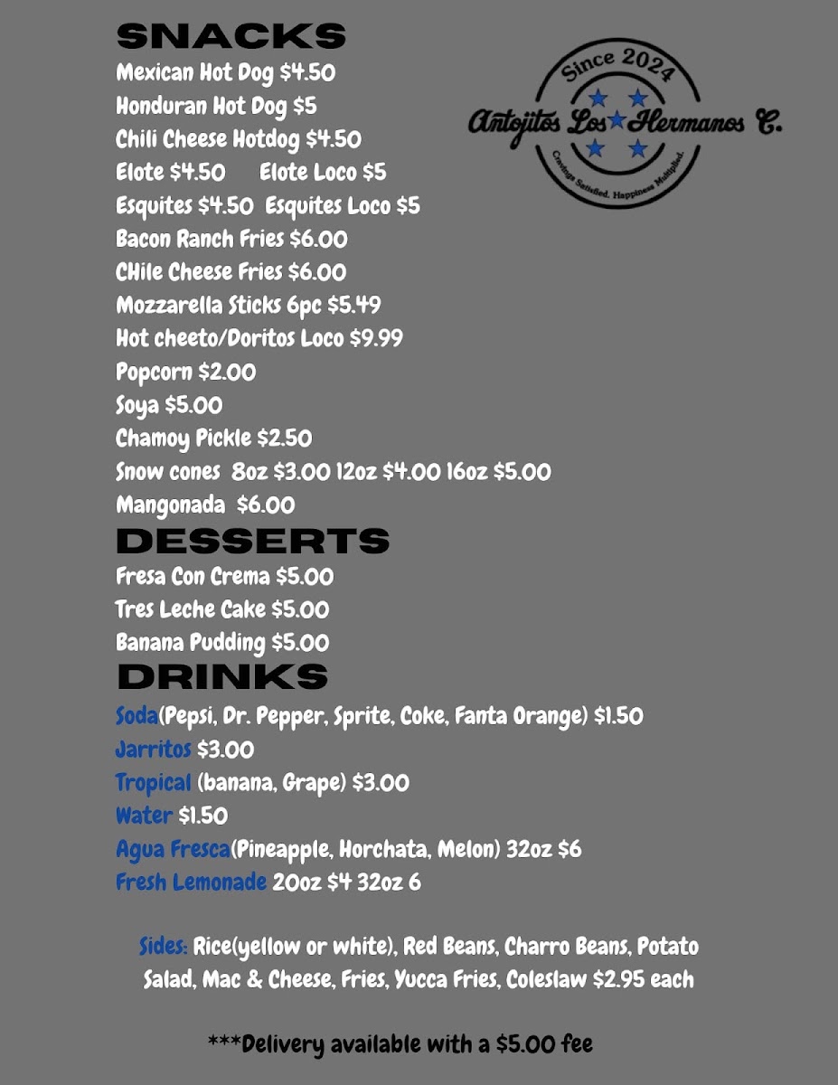 Antojitos Los Hermanos C. menu board