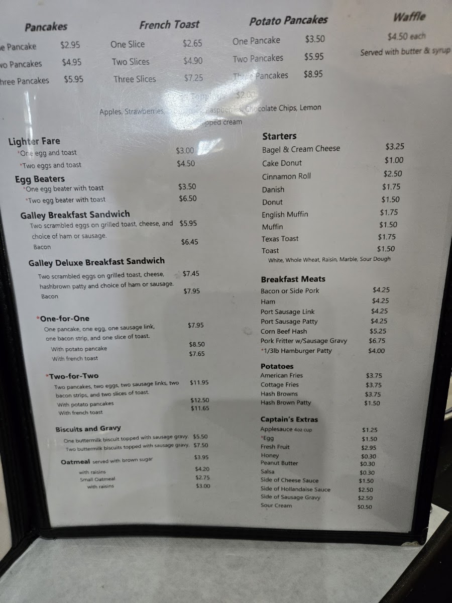 Captain's Galley Room | Breakfast • Lunch menu board