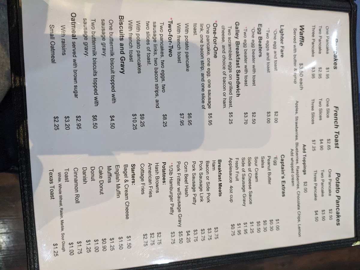 Captain's Galley Room | Breakfast • Lunch menu board