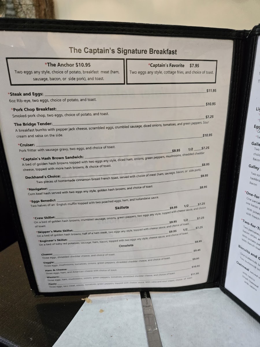 Captain's Galley Room | Breakfast • Lunch menu board