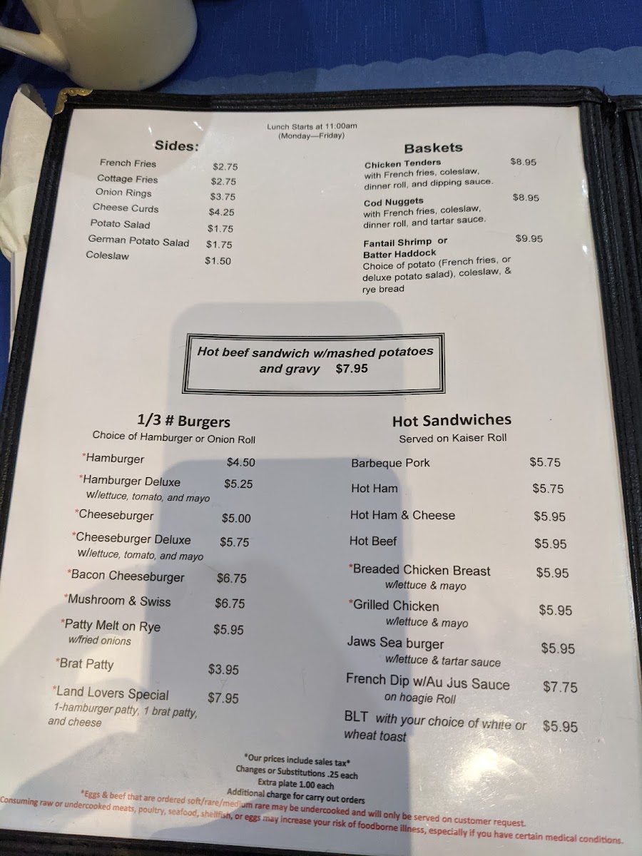 Captain's Galley Room | Breakfast • Lunch menu board