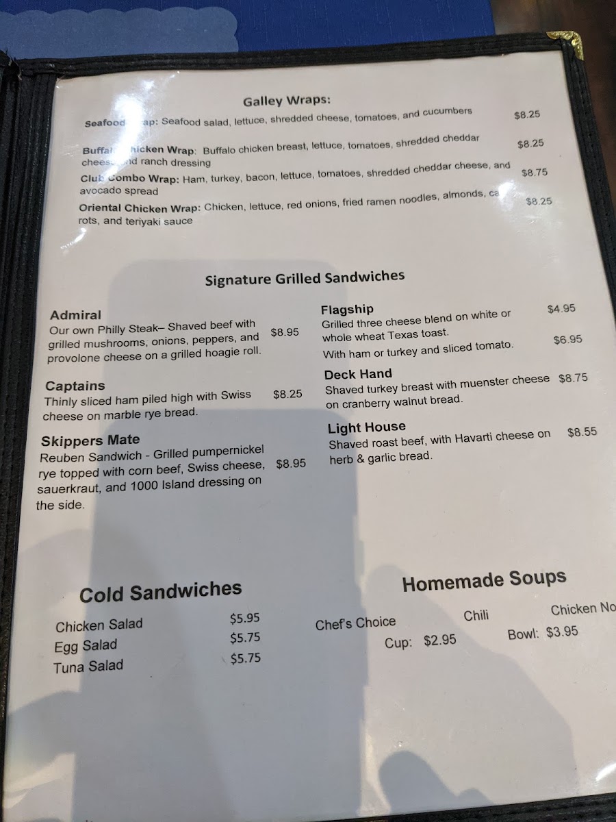 Captain's Galley Room | Breakfast • Lunch menu board