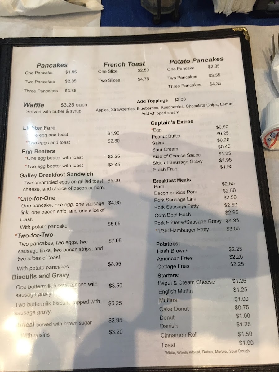 Captain's Galley Room | Breakfast • Lunch menu board
