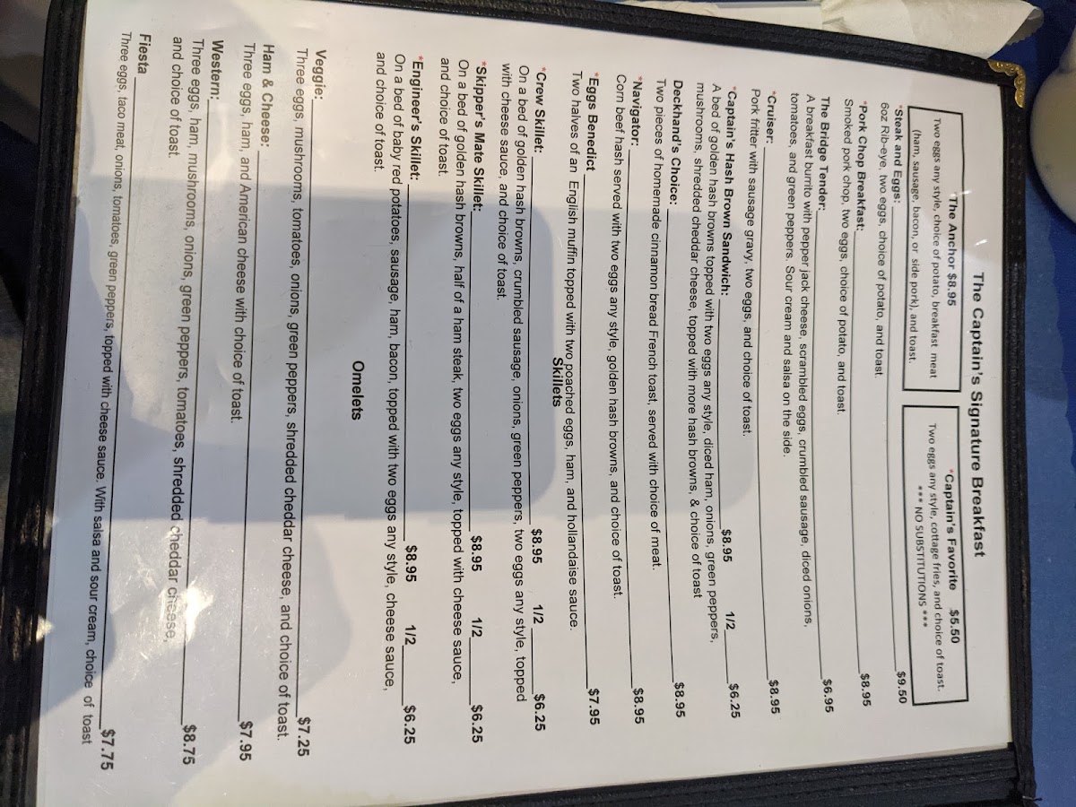 Captain's Galley Room | Breakfast • Lunch menu board