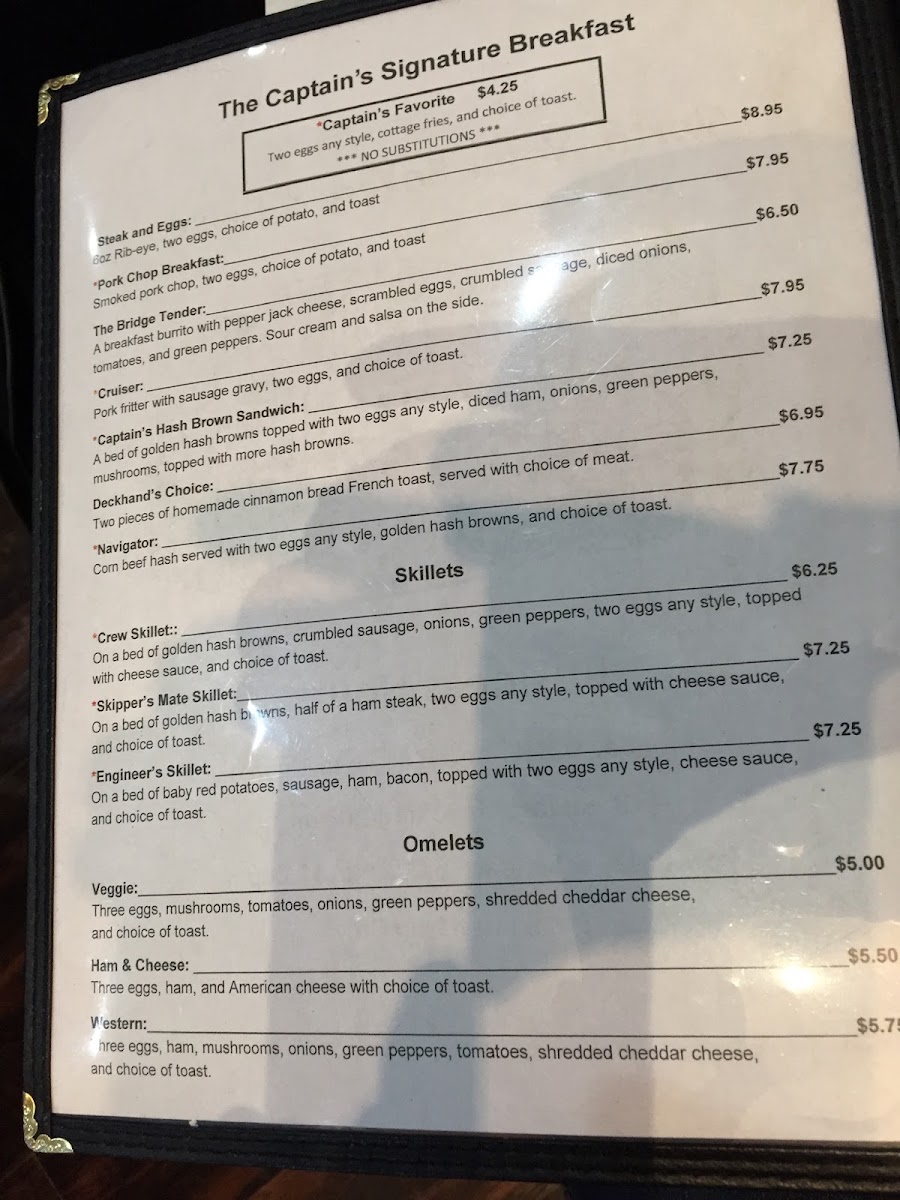 Captain's Galley Room | Breakfast • Lunch menu board