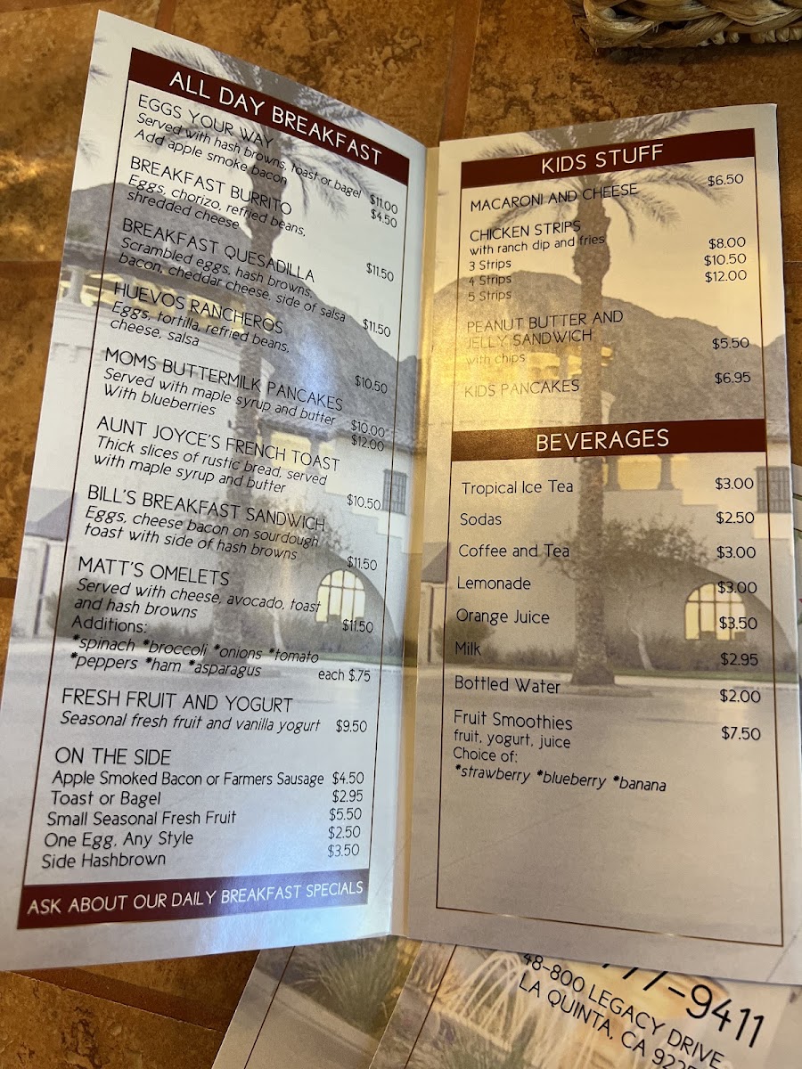Legacy Grill menu board