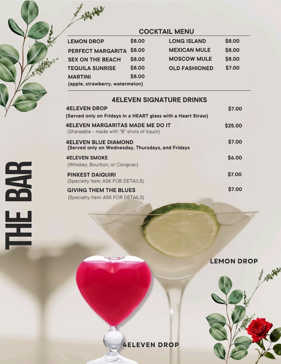 4eleven Lounge menu board