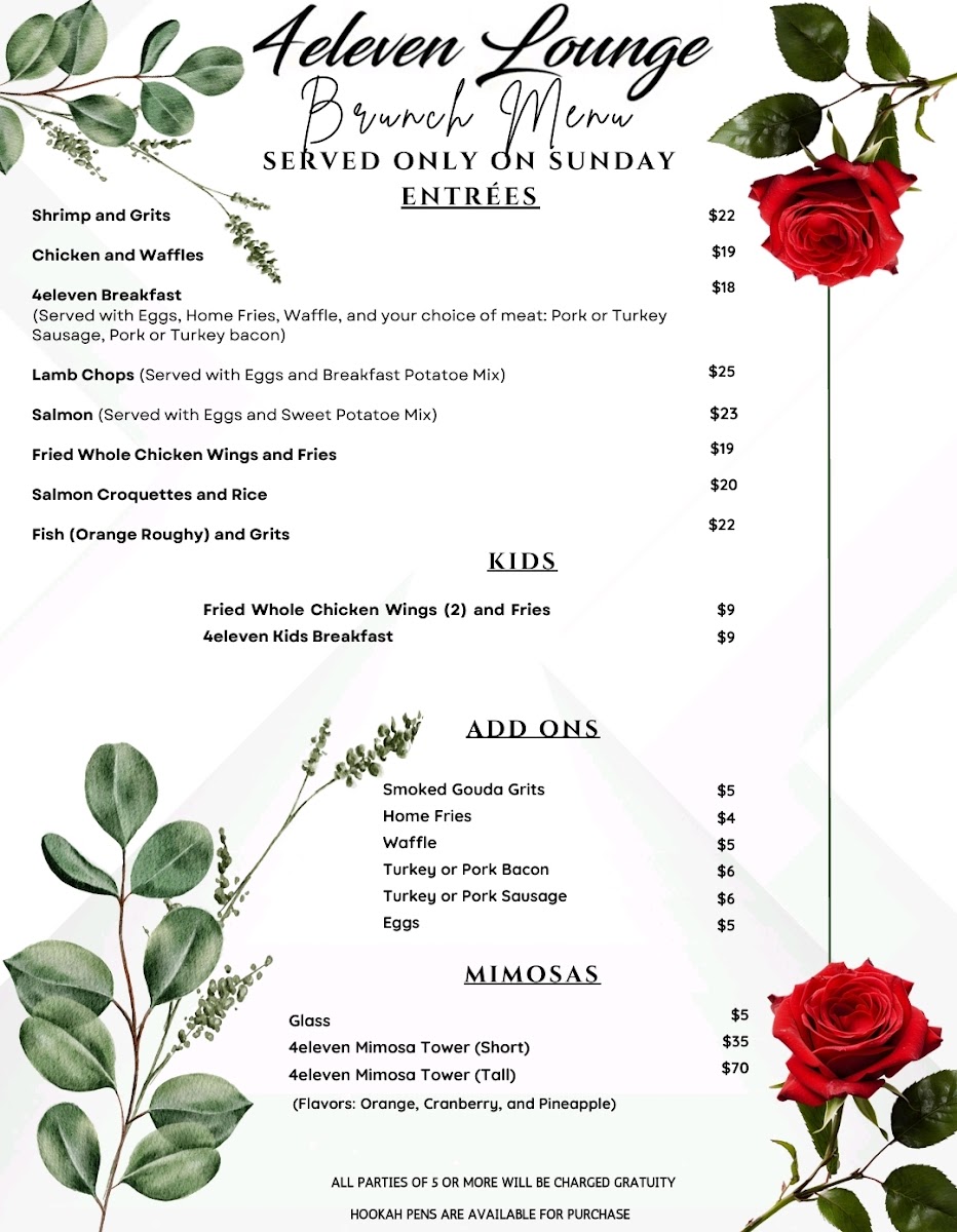 4eleven Lounge menu board