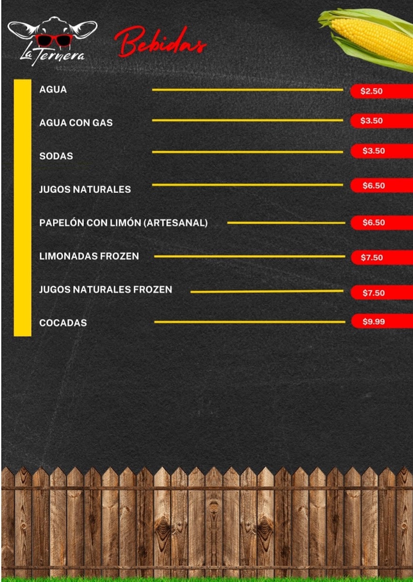 La Ternera Grill menu board