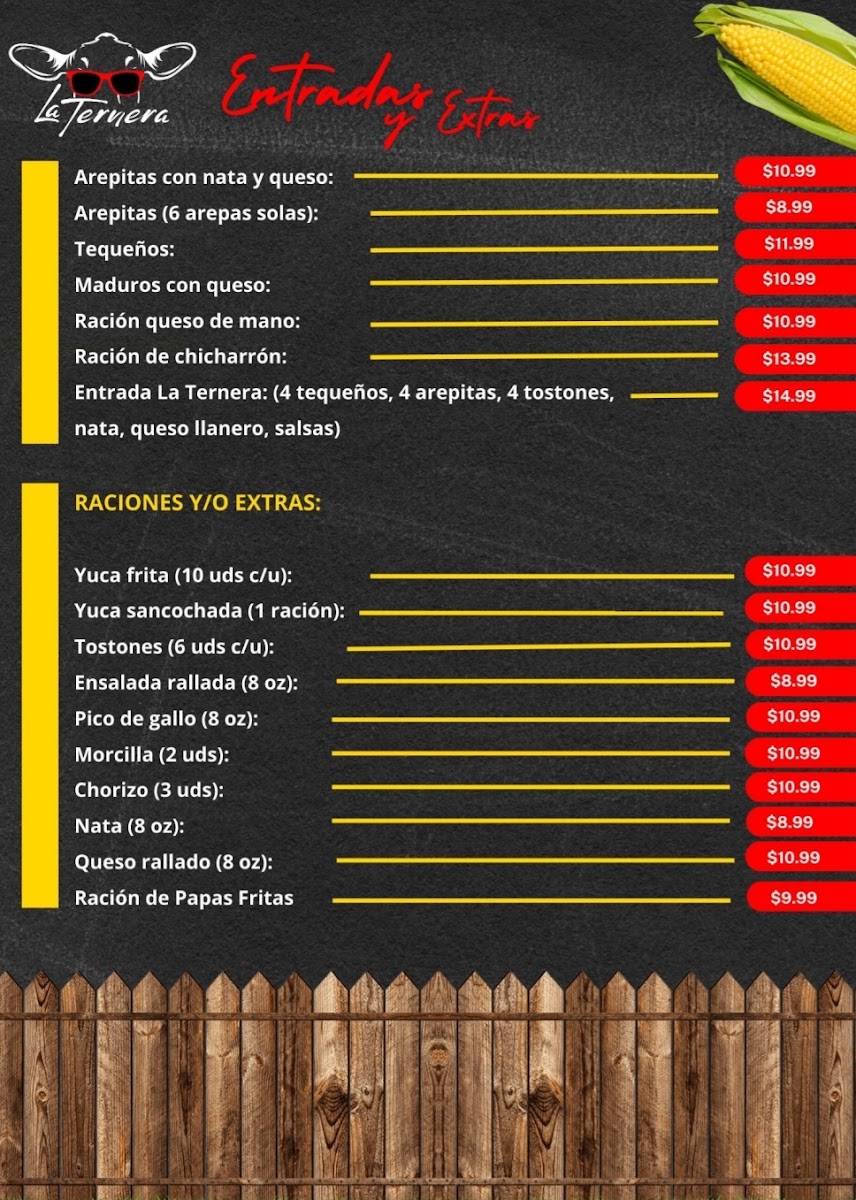 La Ternera Grill menu board