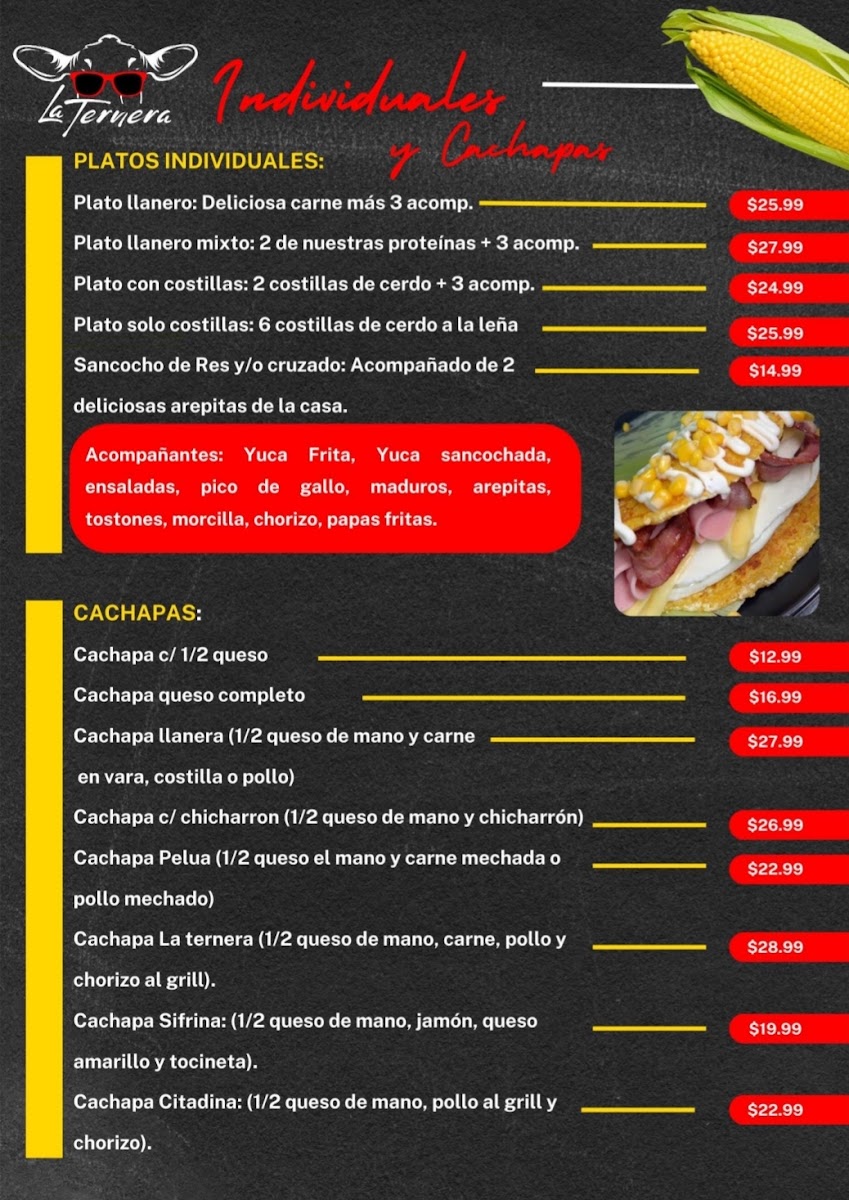La Ternera Grill menu board