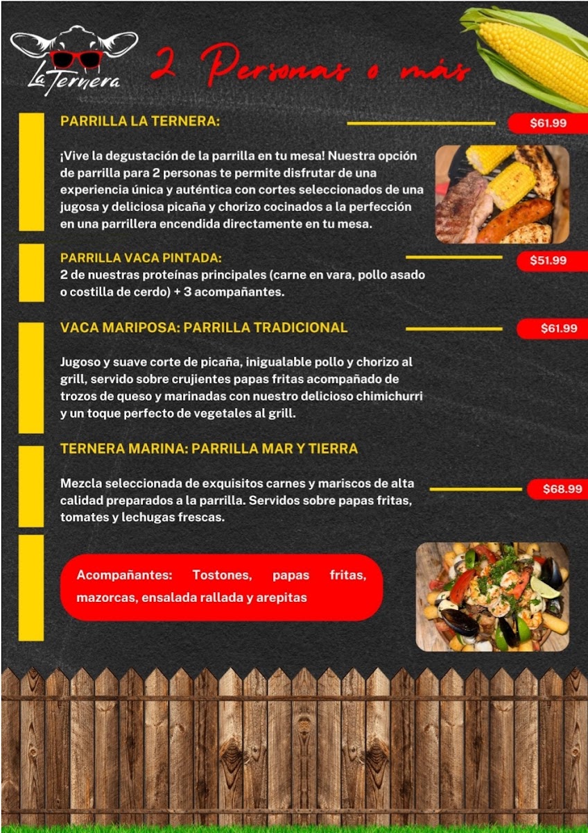 La Ternera Grill menu board
