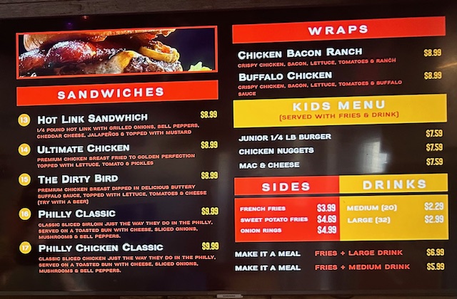 Big Bellies Burgers menu board