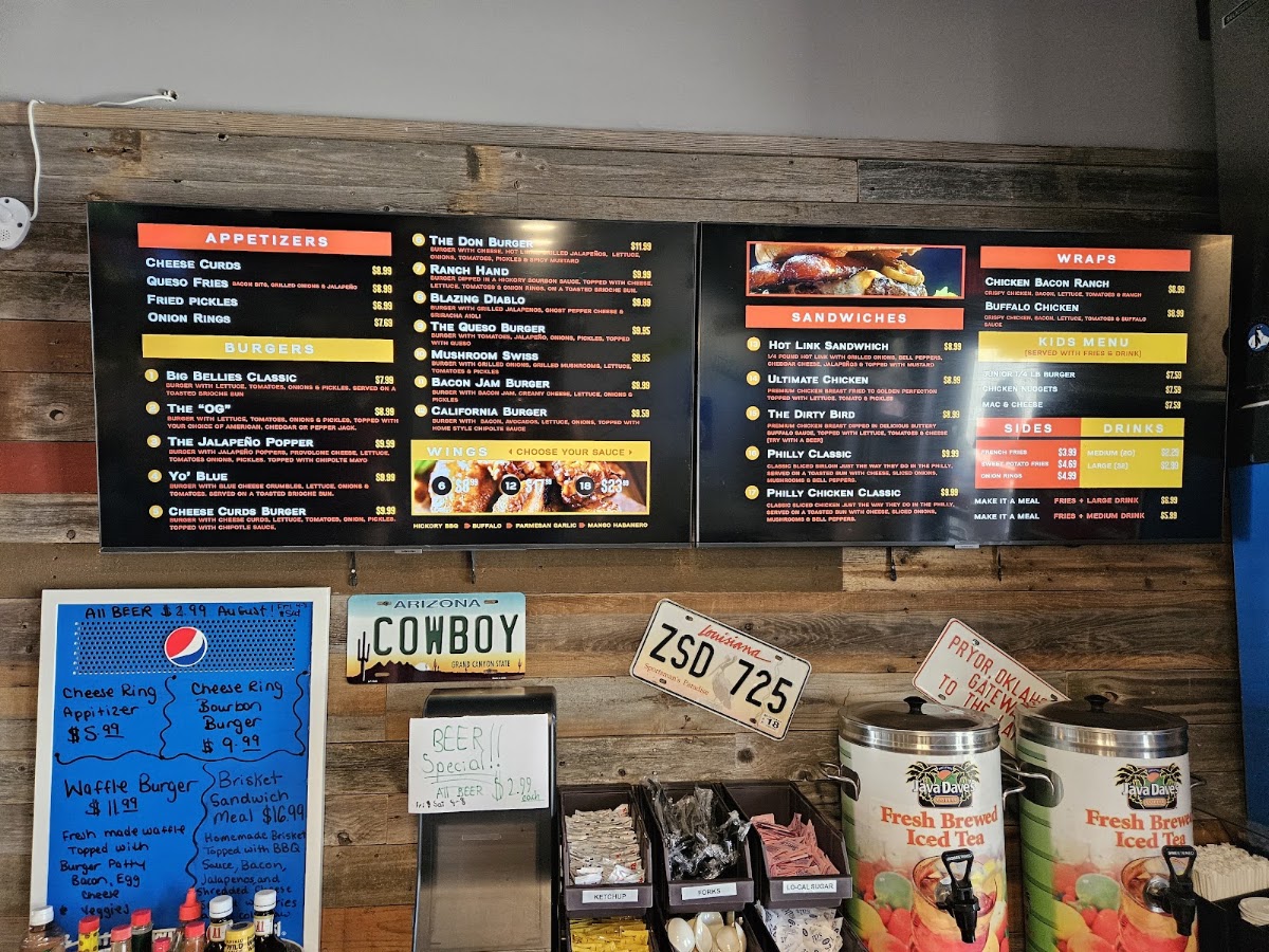 Big Bellies Burgers menu board