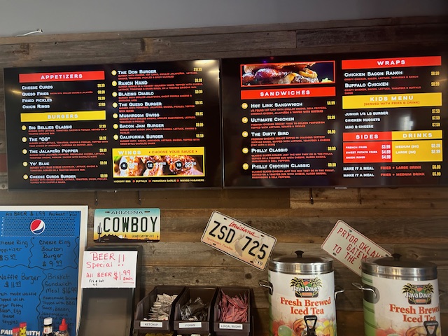 Big Bellies Burgers menu board