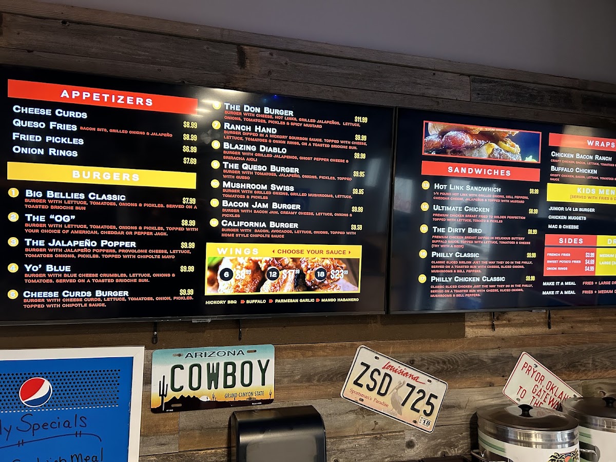 Big Bellies Burgers menu board