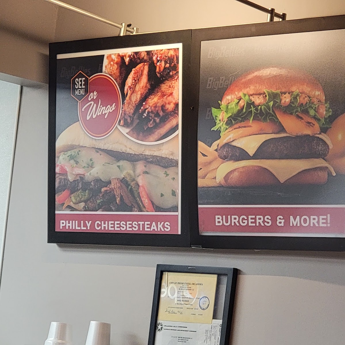 Big Bellies Burgers menu board