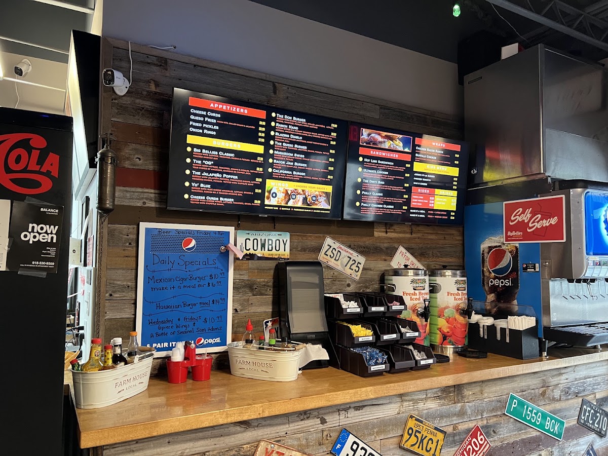 Big Bellies Burgers menu board