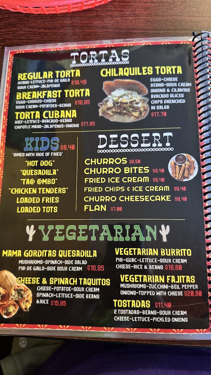 Mama Gorditas Kitchen Mexican Restaurant menu board