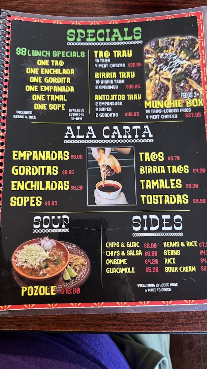 Mama Gorditas Kitchen Mexican Restaurant menu board
