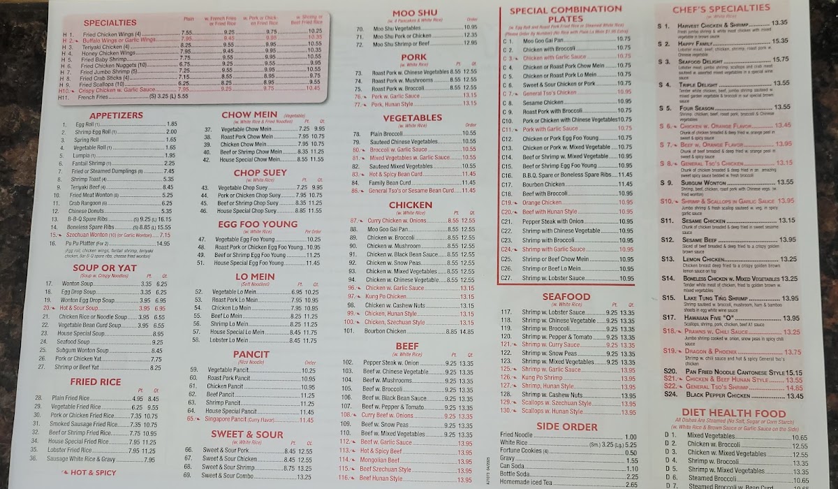 Jackie Chen menu board
