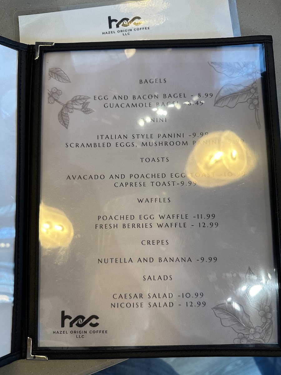 Hazel Origin Coffee LLC menu board
