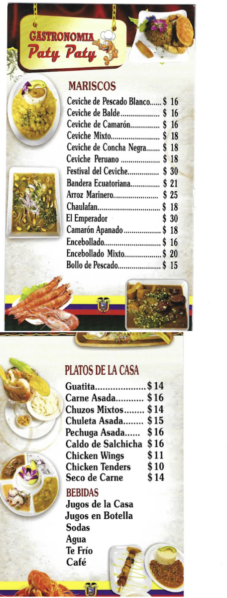 Gastronomia Paty Paty menu board