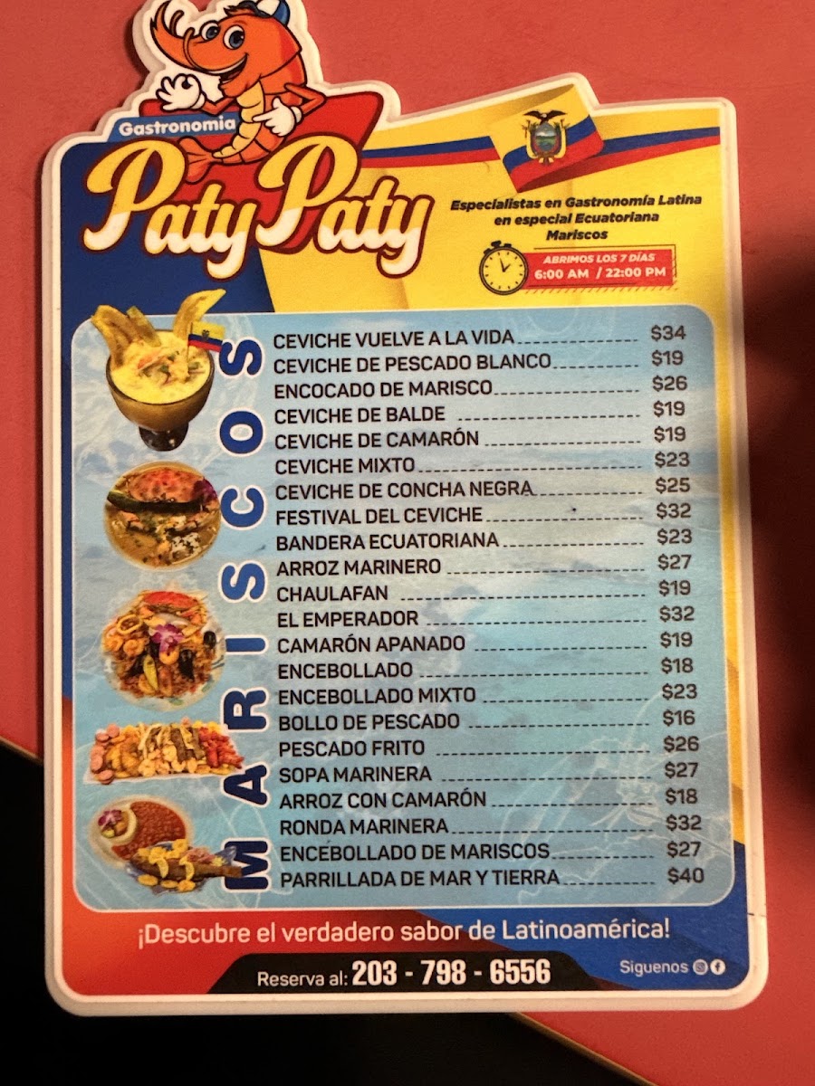 Gastronomia Paty Paty menu board