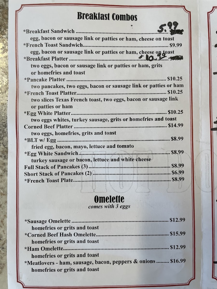 Billys Burgers and Dogs menu board