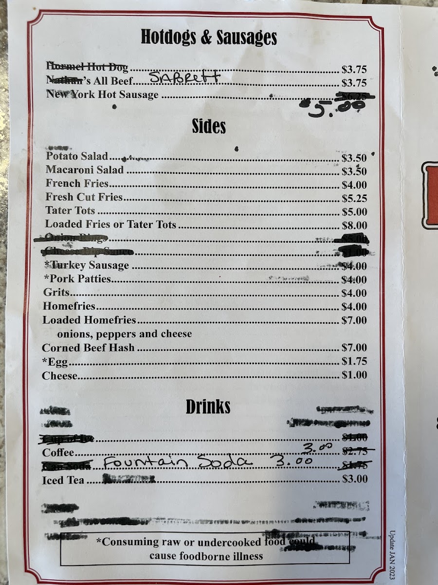 Billys Burgers and Dogs menu board