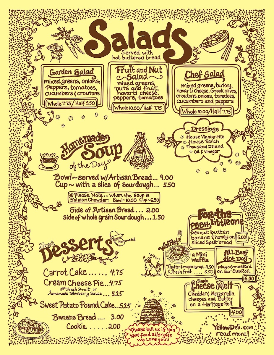 The Yellow Deli menu board