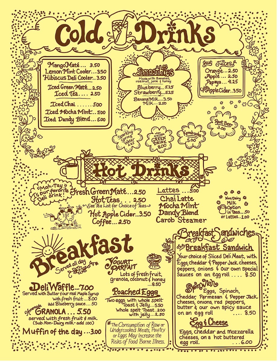 The Yellow Deli menu board