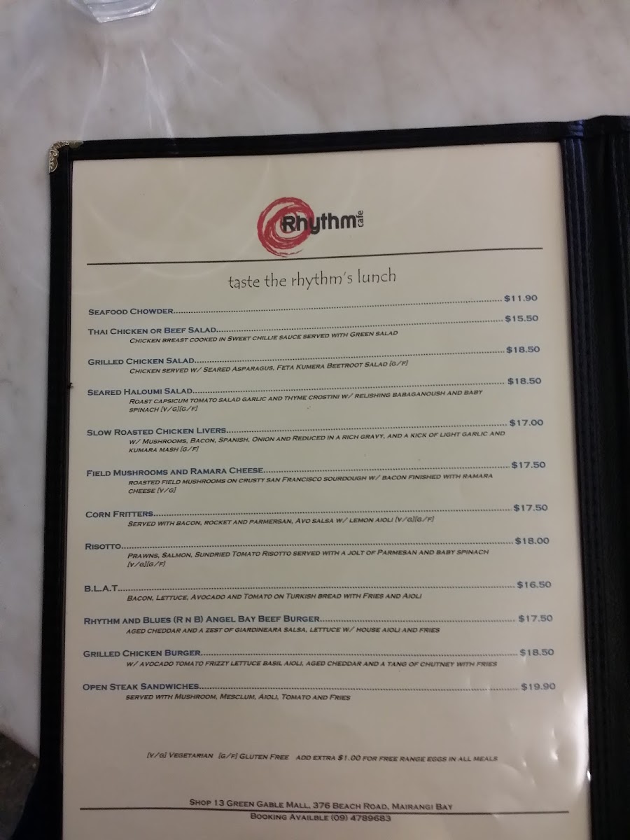 Rhythm Cafe menu board