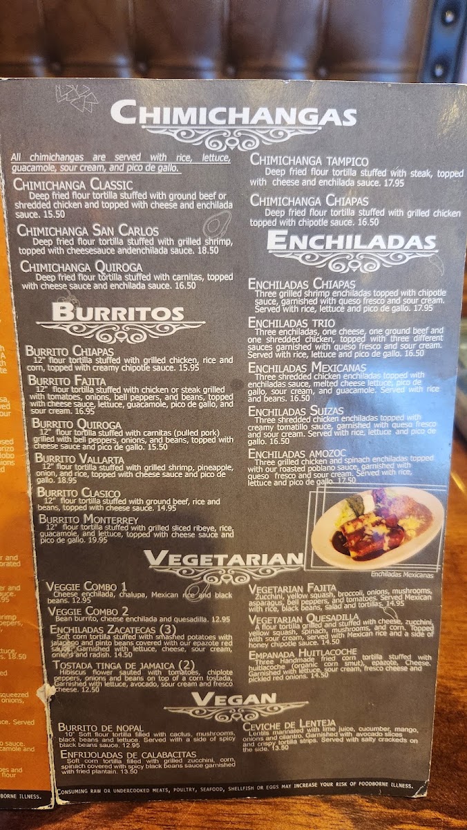 El Gallo Mexican Cuisine menu board