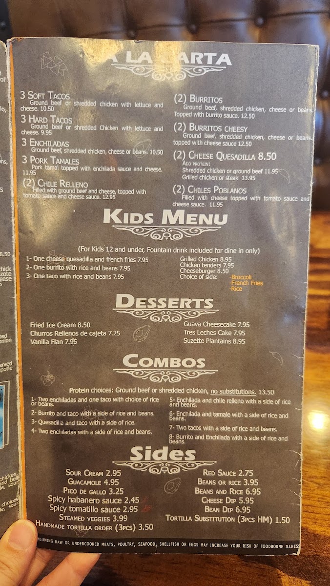 El Gallo Mexican Cuisine menu board