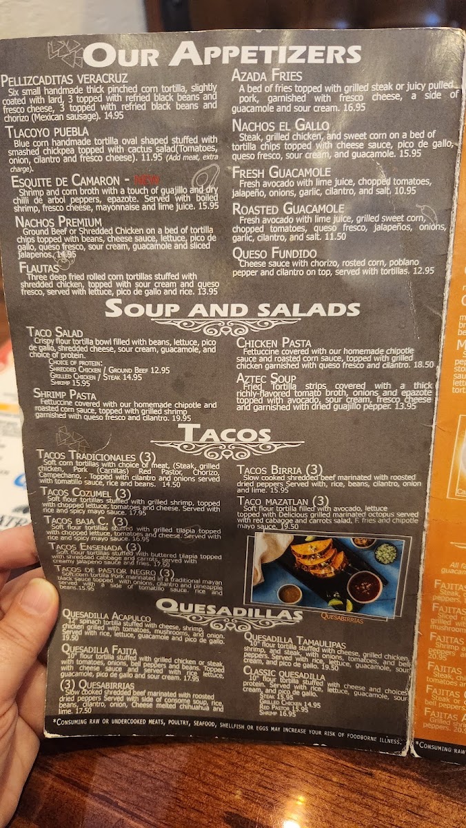 El Gallo Mexican Cuisine menu board