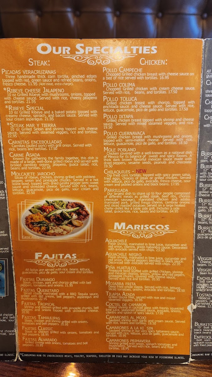 El Gallo Mexican Cuisine menu board