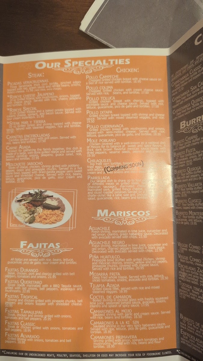 El Gallo Mexican Cuisine menu board