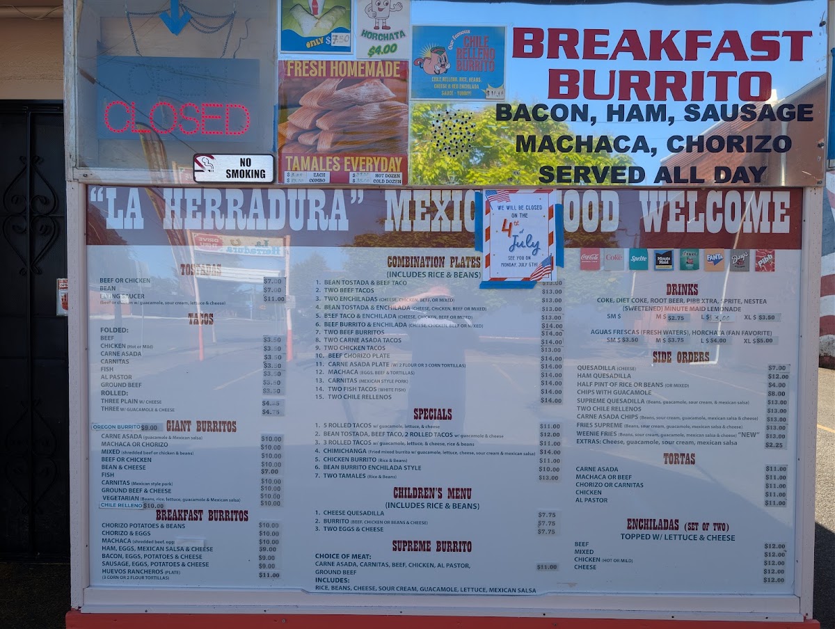 La Herradura Mexican Food menu board