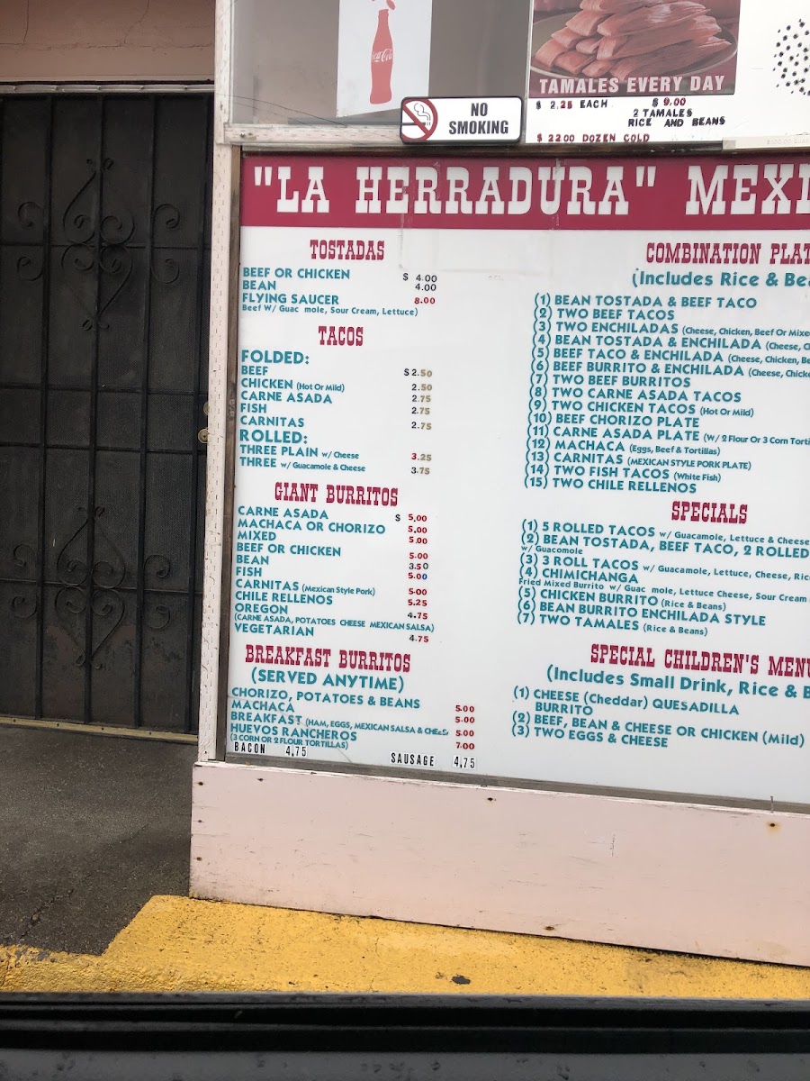 La Herradura Mexican Food menu board