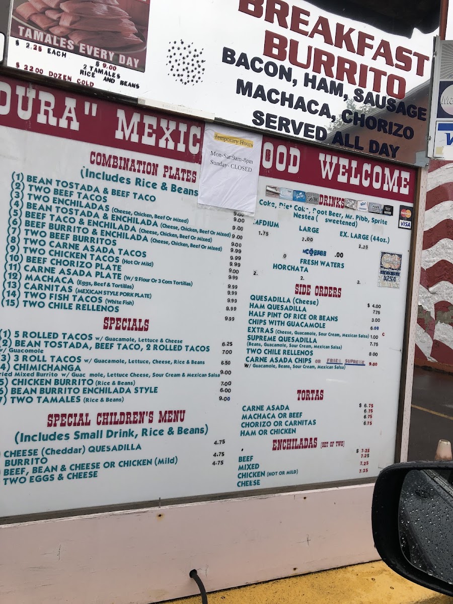 La Herradura Mexican Food menu board