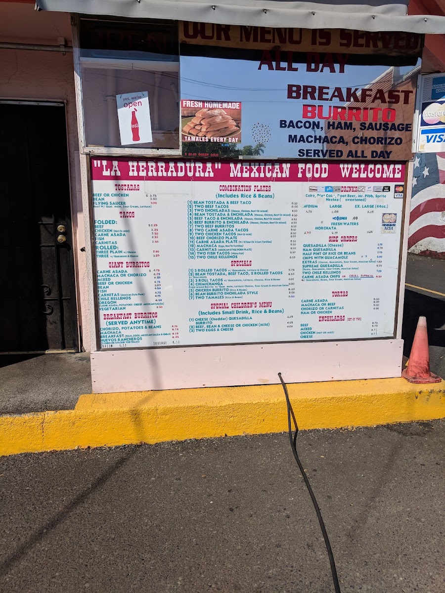 La Herradura Mexican Food menu board
